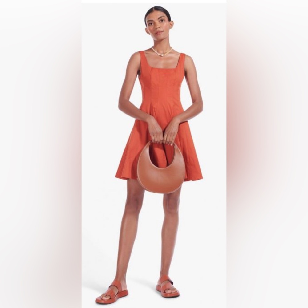 STAUD Wells Mini Dress - Rust Orange  - 8